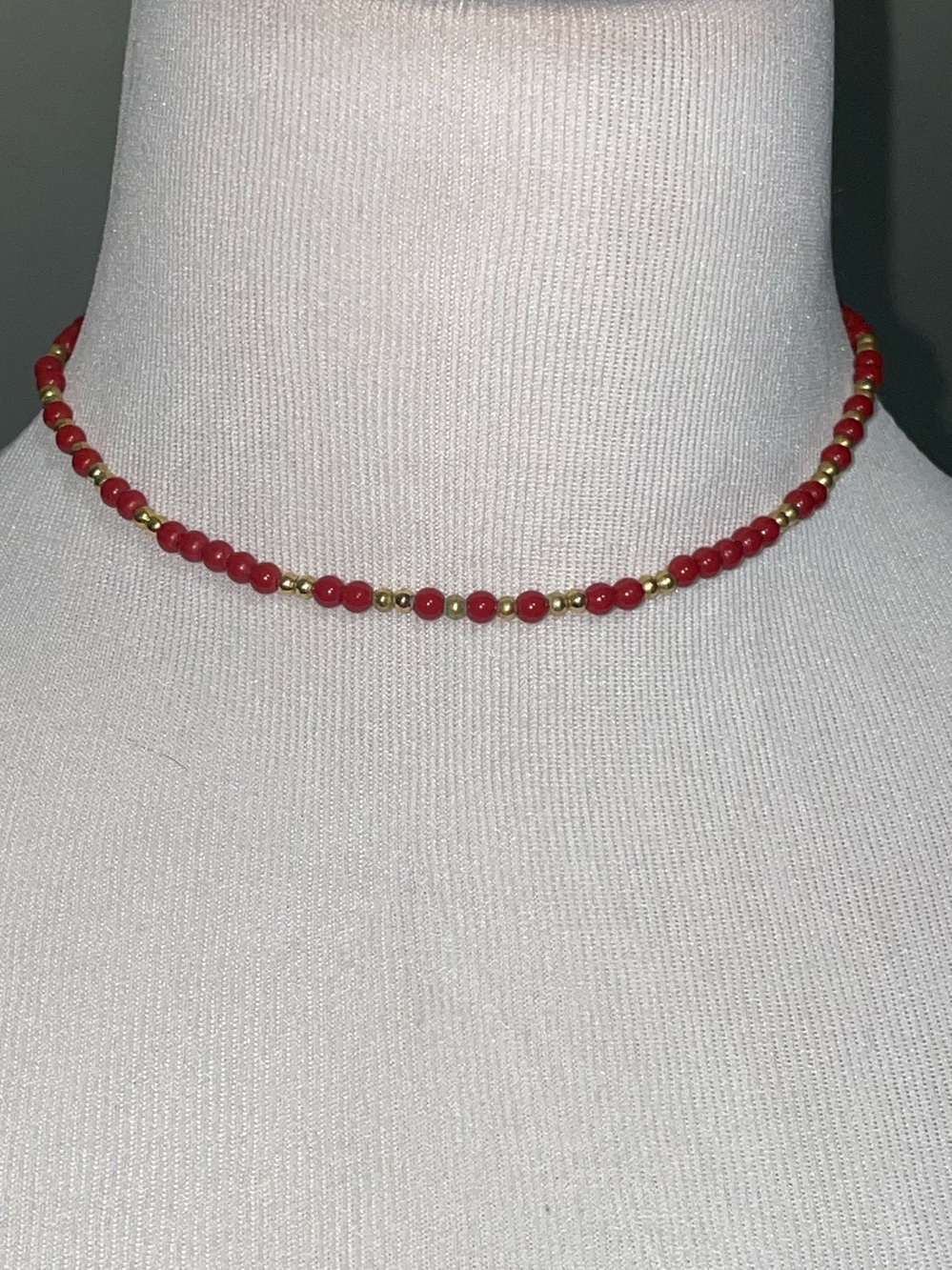 Trifari Red and Gold Beaded Choker Necklace. 1960s